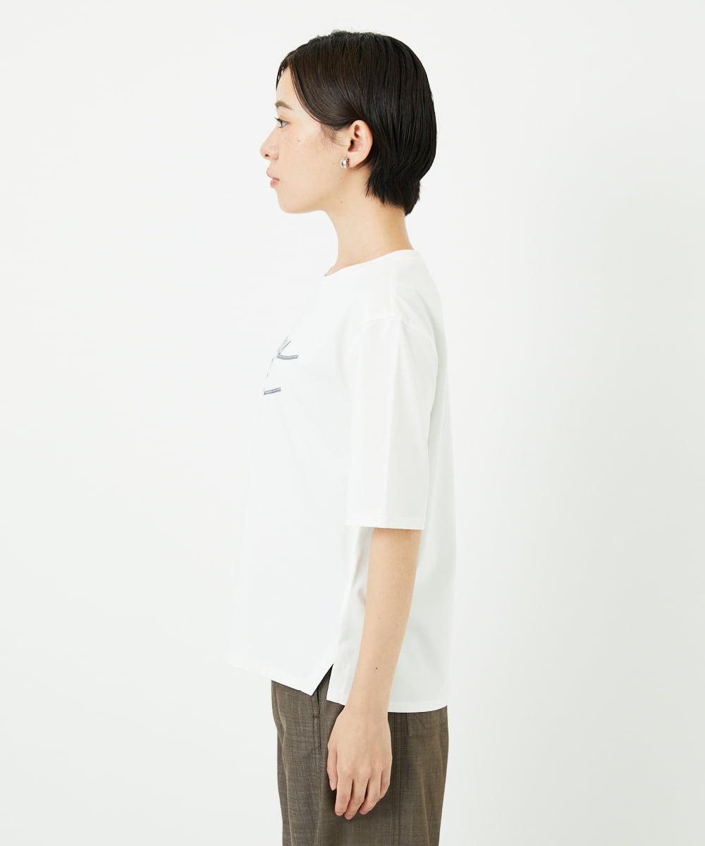 PHKHB11190 GEORGES RECH(小さいサイズ)(メゾン ドゥ サンク)  [接触冷感/紫外線カット/遮熱]プレーティングスルケットロゴカットソー ホワイト