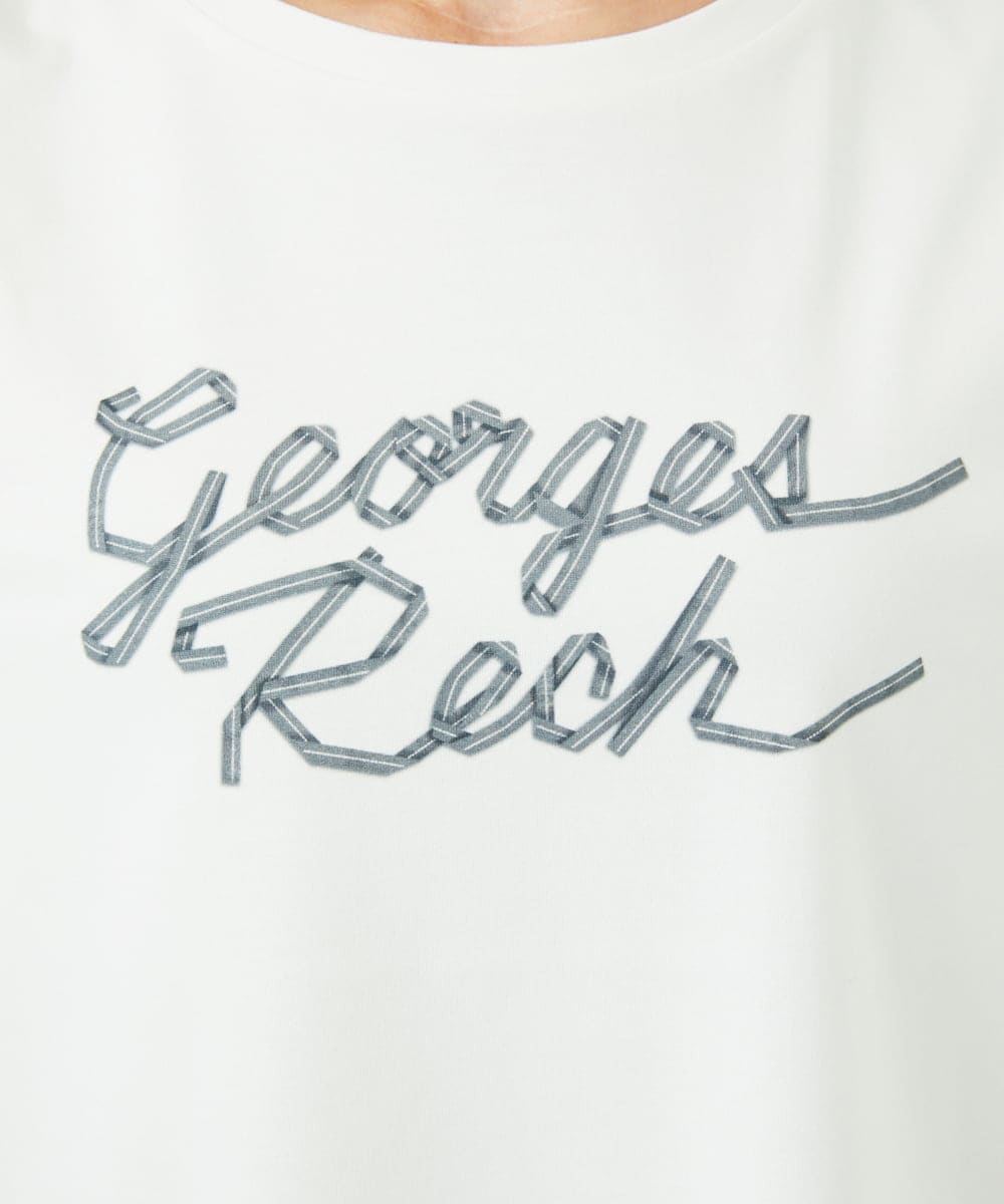 PHKHB11190 GEORGES RECH(小さいサイズ)(メゾン ドゥ サンク)  [接触冷感/紫外線カット/遮熱]プレーティングスルケットロゴカットソー ホワイト