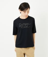PHKHB11190 GEORGES RECH(小さいサイズ)(メゾン ドゥ サンク)  [接触冷感/紫外線カット/遮熱]プレーティングスルケットロゴカットソー ブラック