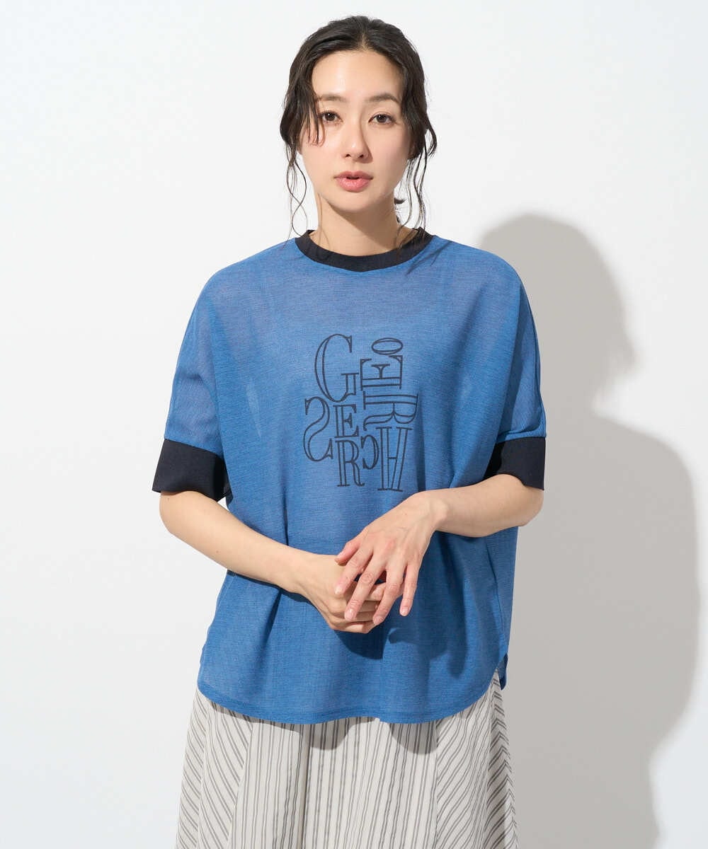 PHKHD48190 GEORGES RECH(小さいサイズ)(メゾン ドゥ サンク) シアーポンチョロゴカットソー ブルー