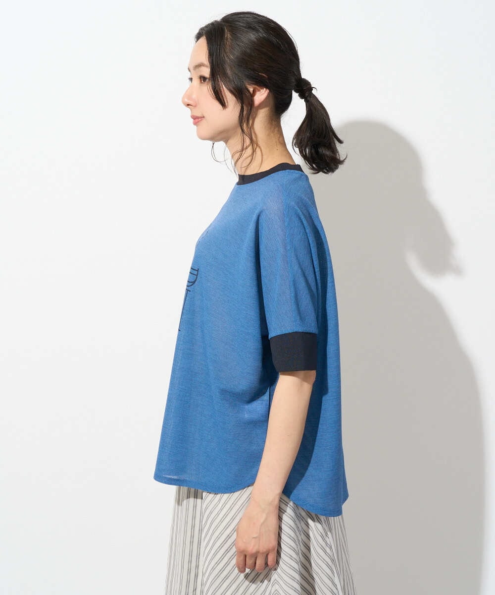 PHKHD48190 GEORGES RECH(小さいサイズ)(メゾン ドゥ サンク) シアーポンチョロゴカットソー ブルー