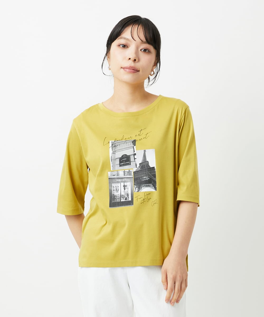PHKHE67150 GEORGES RECH(小さいサイズ)(メゾン ドゥ サンク) フォトプリントジャージー5分袖カットソー イエロー