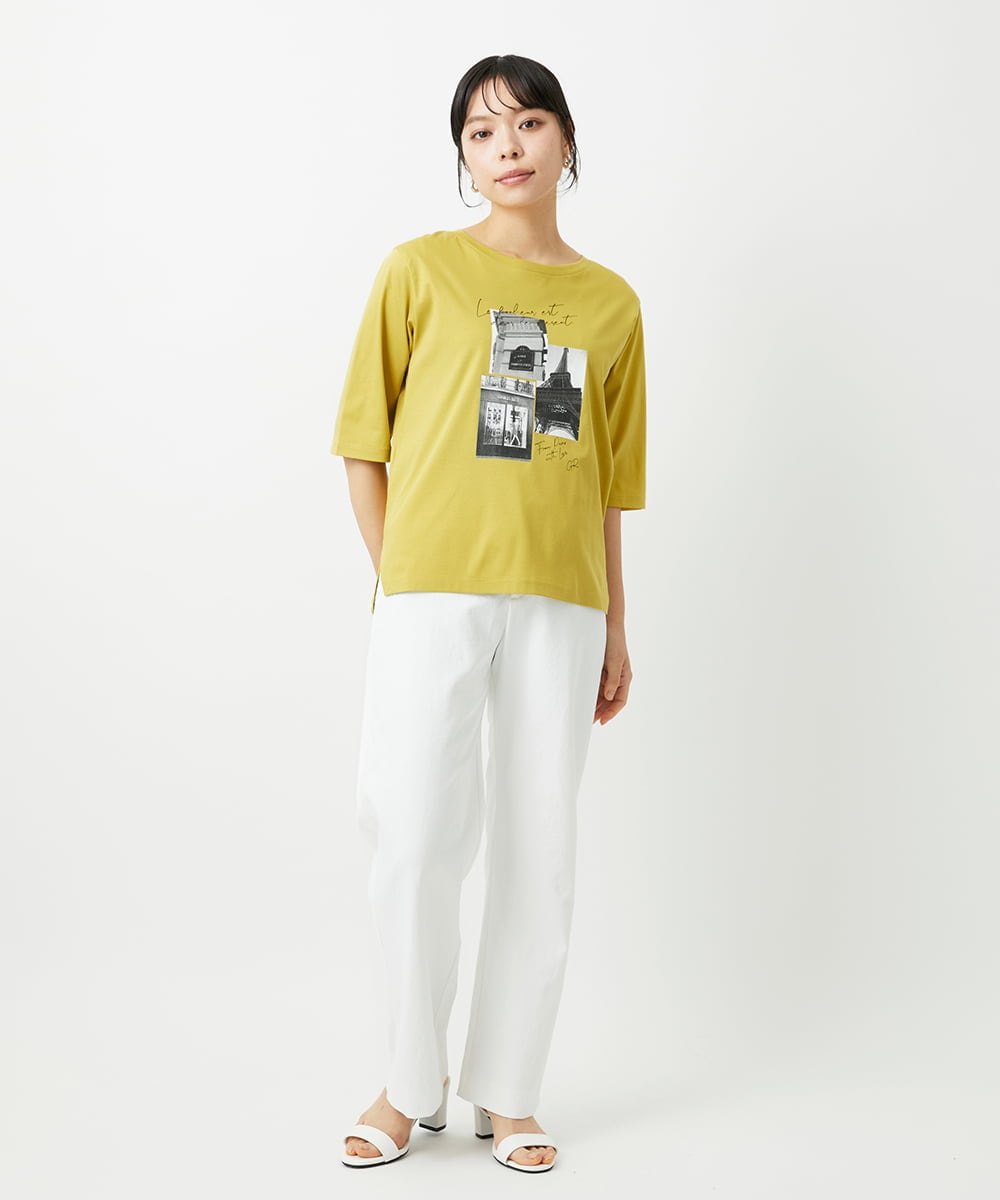 PHKHE67150 GEORGES RECH(小さいサイズ)(メゾン ドゥ サンク) フォトプリントジャージー5分袖カットソー イエロー