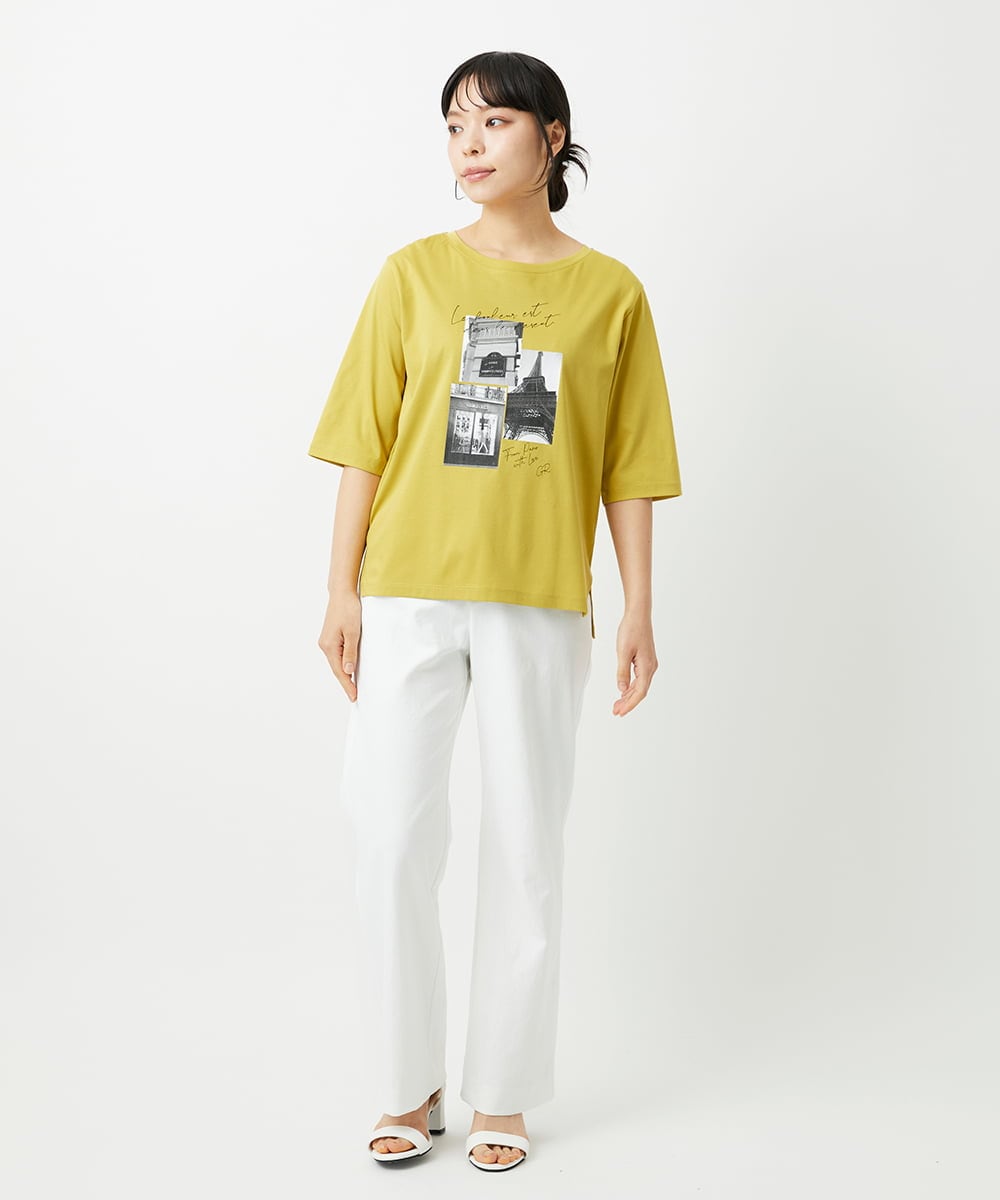 PHKHE67150 GEORGES RECH(小さいサイズ)(メゾン ドゥ サンク) フォトプリントジャージー5分袖カットソー イエロー