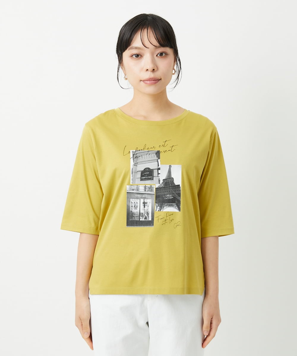 PHKHE67150 GEORGES RECH(小さいサイズ)(メゾン ドゥ サンク) フォトプリントジャージー5分袖カットソー イエロー