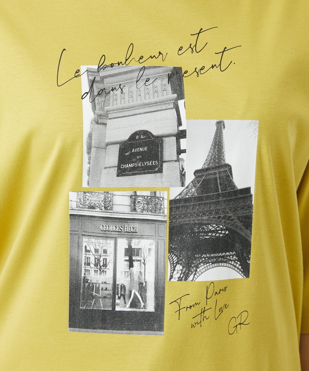 PHKHE67150 GEORGES RECH(小さいサイズ)(メゾン ドゥ サンク) フォトプリントジャージー5分袖カットソー イエロー