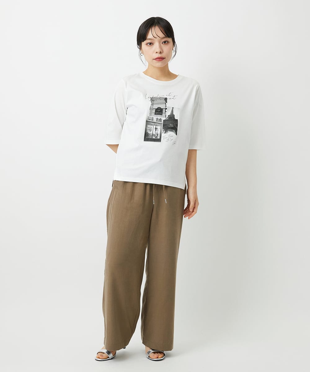 PHKHE67150 GEORGES RECH(小さいサイズ)(メゾン ドゥ サンク) フォトプリントジャージー5分袖カットソー イエロー