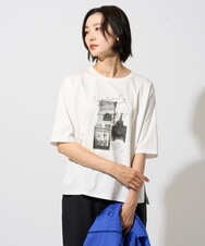 PHKHE67150 GEORGES RECH(小さいサイズ)(メゾン ドゥ サンク) フォトプリントジャージー5分袖カットソー ホワイト