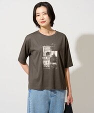PHKHE67150 GEORGES RECH(小さいサイズ)(メゾン ドゥ サンク) フォトプリントジャージー5分袖カットソー ダークグレー