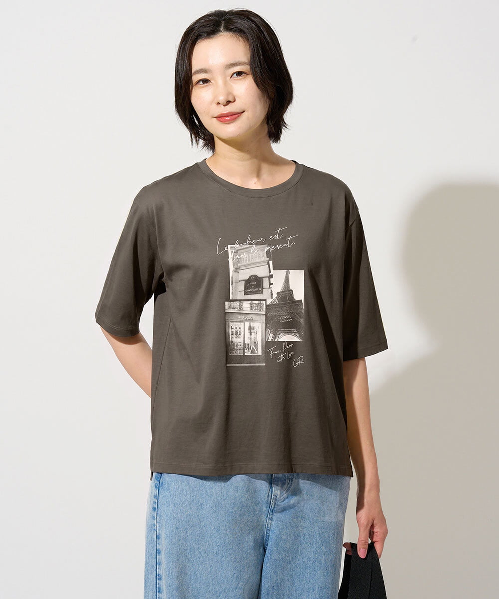 PHKHE67150 GEORGES RECH(小さいサイズ)(メゾン ドゥ サンク) フォトプリントジャージー5分袖カットソー ダークグレー