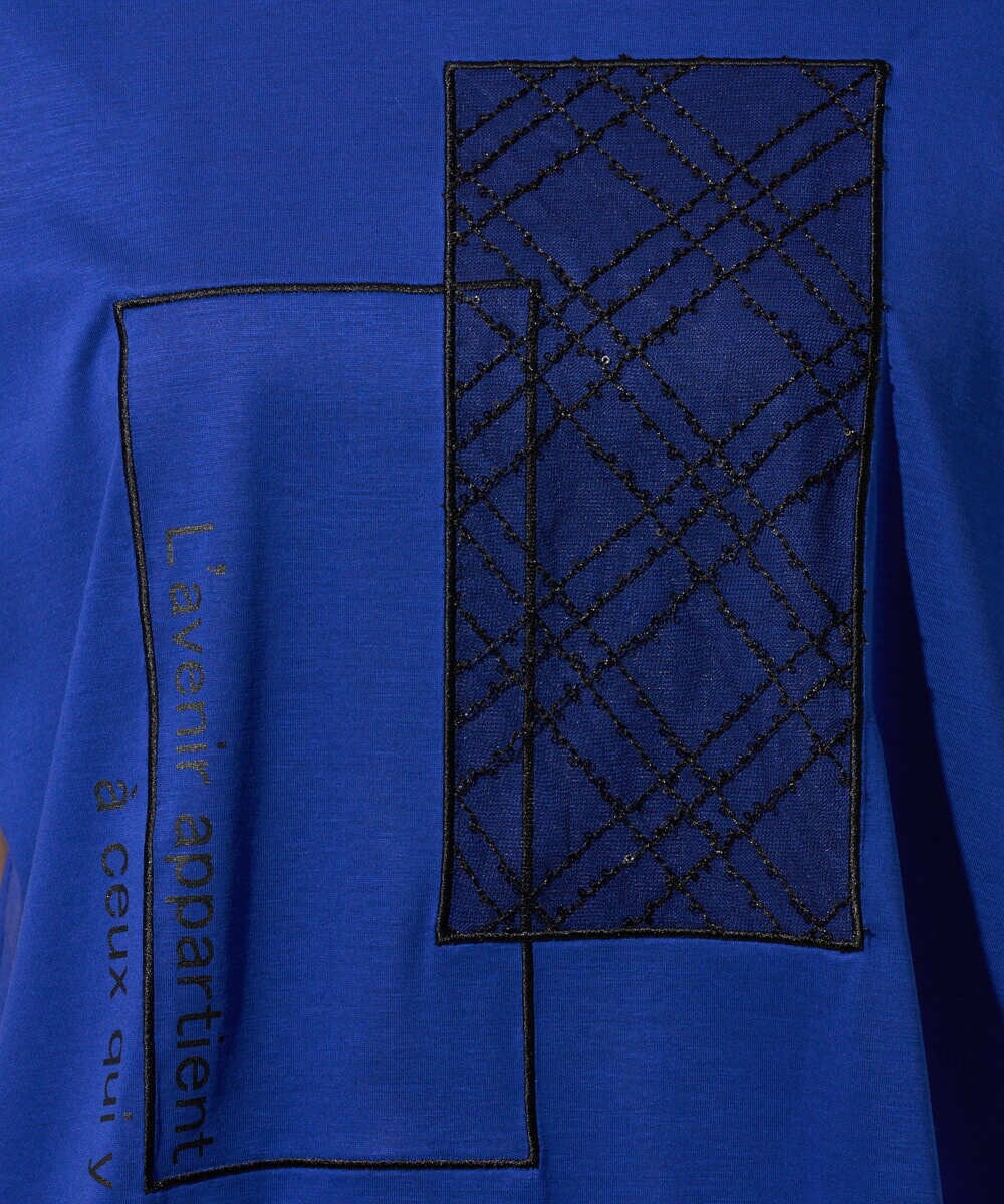 PHKHE68170 GEORGES RECH(小さいサイズ)(メゾン ドゥ サンク) シアーチェックスパンコールプリントカットソー ブルー