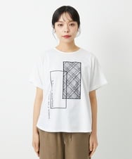 PHKHE68170 GEORGES RECH(小さいサイズ)(メゾン ドゥ サンク) シアーチェックスパンコールプリントカットソー ホワイト