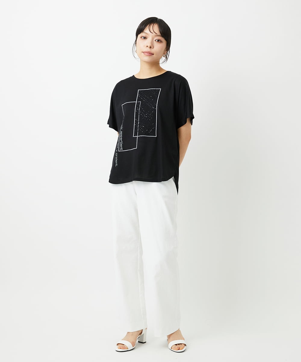 PHKHE68170 GEORGES RECH(小さいサイズ)(メゾン ドゥ サンク) シアーチェックスパンコールプリントカットソー ホワイト
