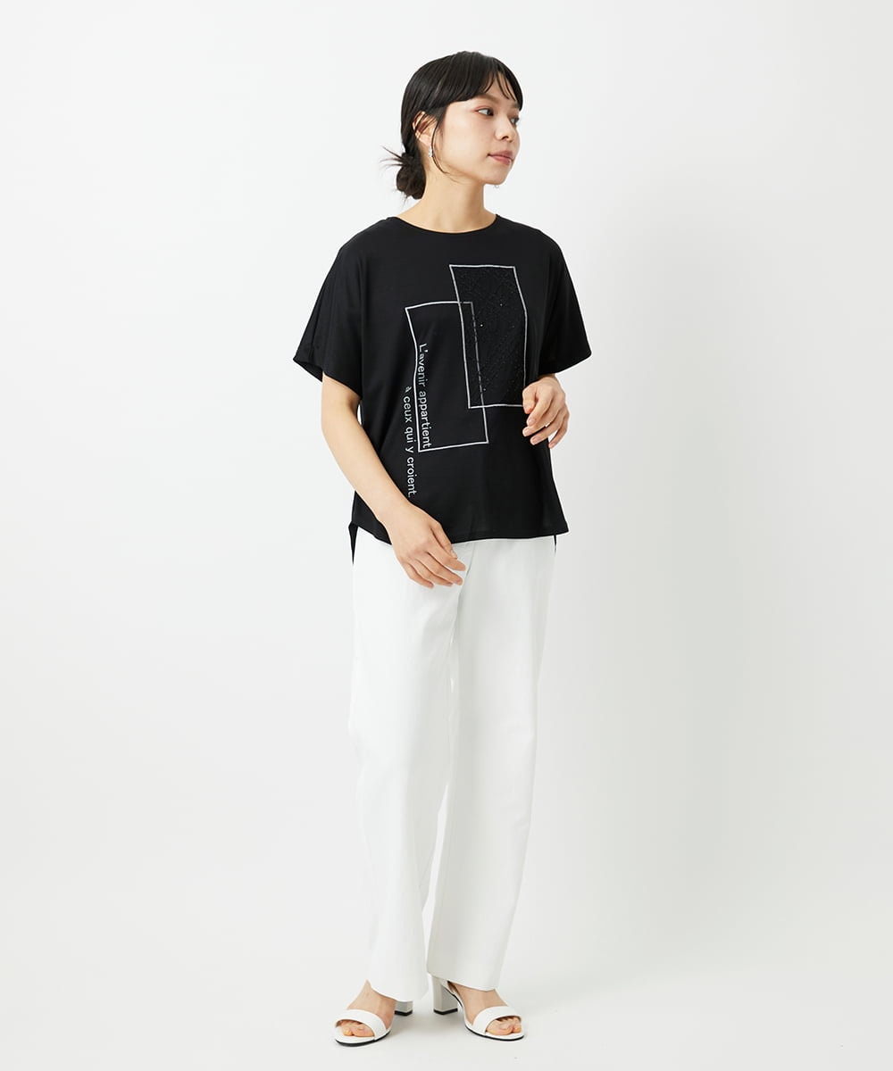PHKHE68170 GEORGES RECH(小さいサイズ)(メゾン ドゥ サンク) シアーチェックスパンコールプリントカットソー ホワイト