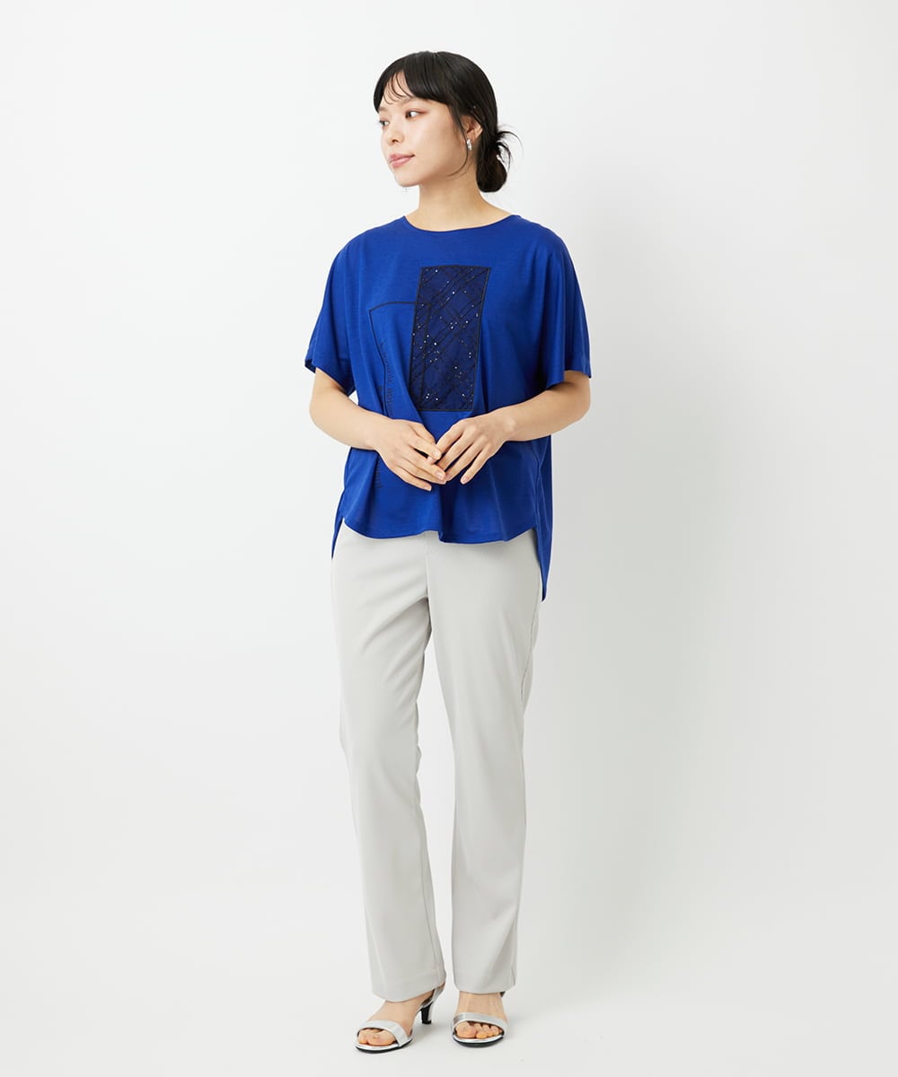 PHKHE68170 GEORGES RECH(小さいサイズ)(メゾン ドゥ サンク) シアーチェックスパンコールプリントカットソー ホワイト