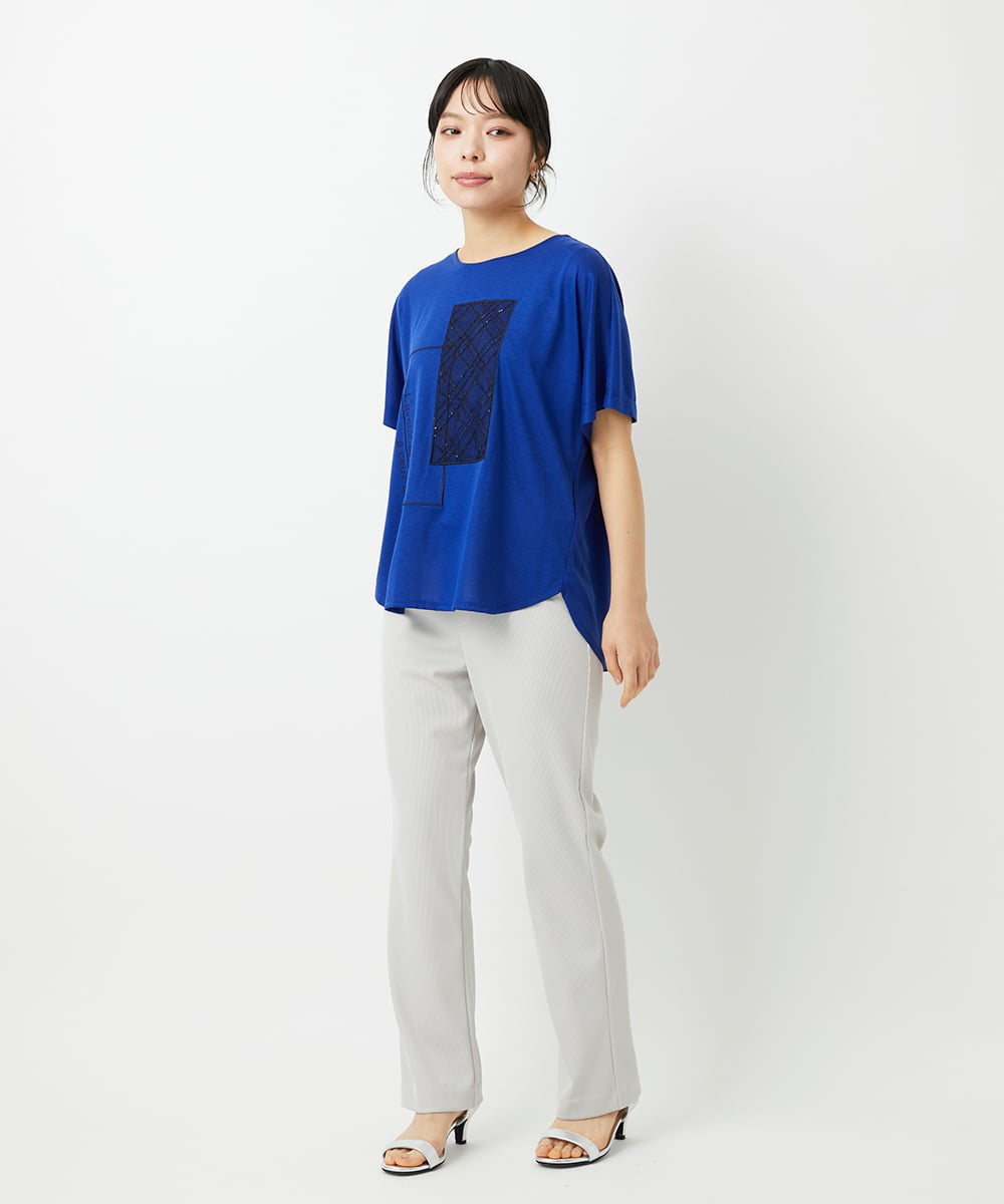 PHKHE68170 GEORGES RECH(小さいサイズ)(メゾン ドゥ サンク) シアーチェックスパンコールプリントカットソー ホワイト