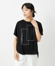 PHKHE68170 GEORGES RECH(小さいサイズ)(メゾン ドゥ サンク) シアーチェックスパンコールプリントカットソー ブラック