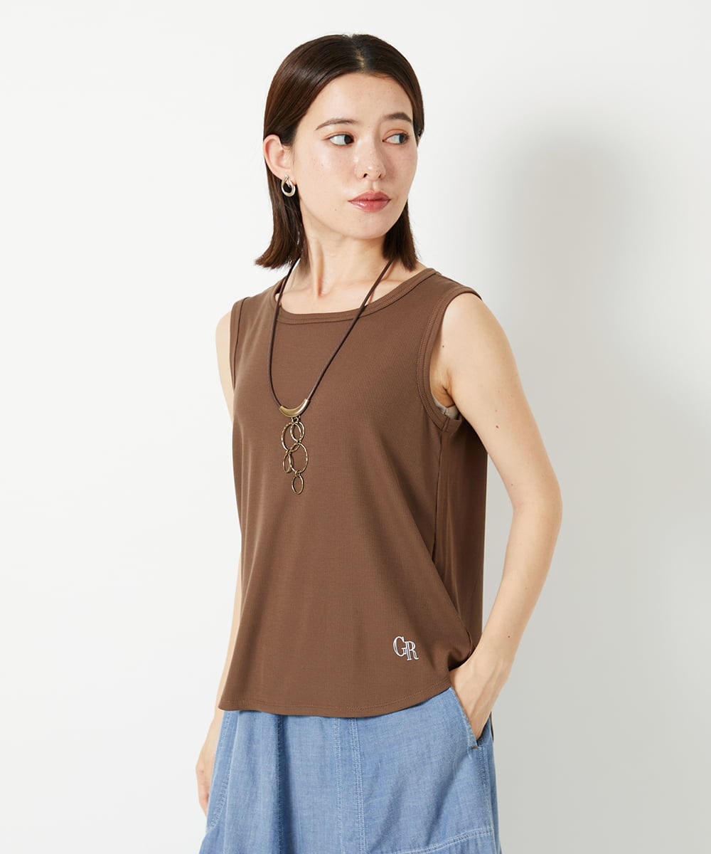 PHKHE69120 GEORGES RECH(小さいサイズ)(メゾン ドゥ サンク) メタリックロゴ入りリブテレコタンクトップ ホワイト