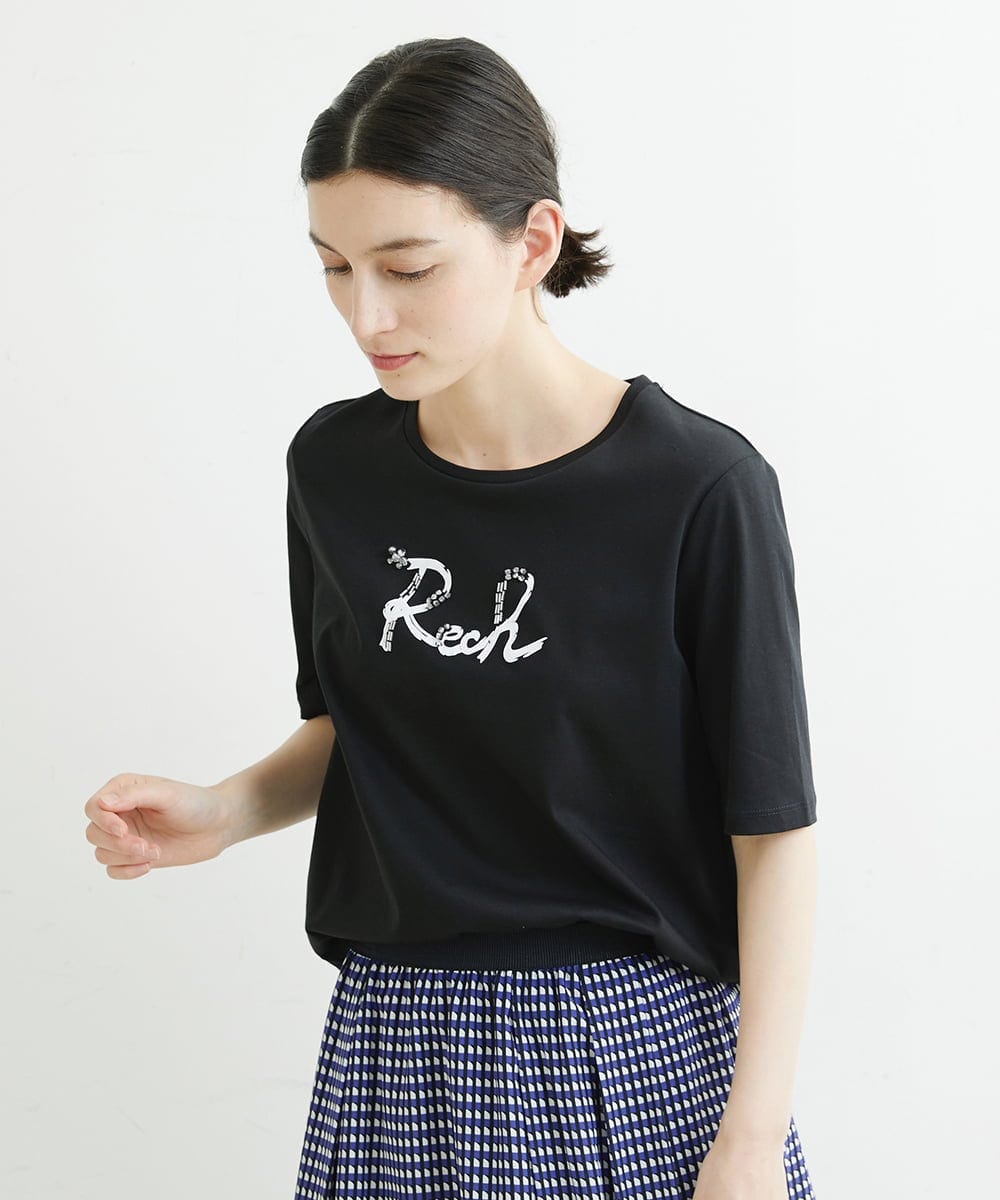 PHKHT21150 GEORGES RECH(小さいサイズ)(メゾン ドゥ サンク) [接触冷感]ドライコットンラウンドヘムロゴTシャツ ブラック