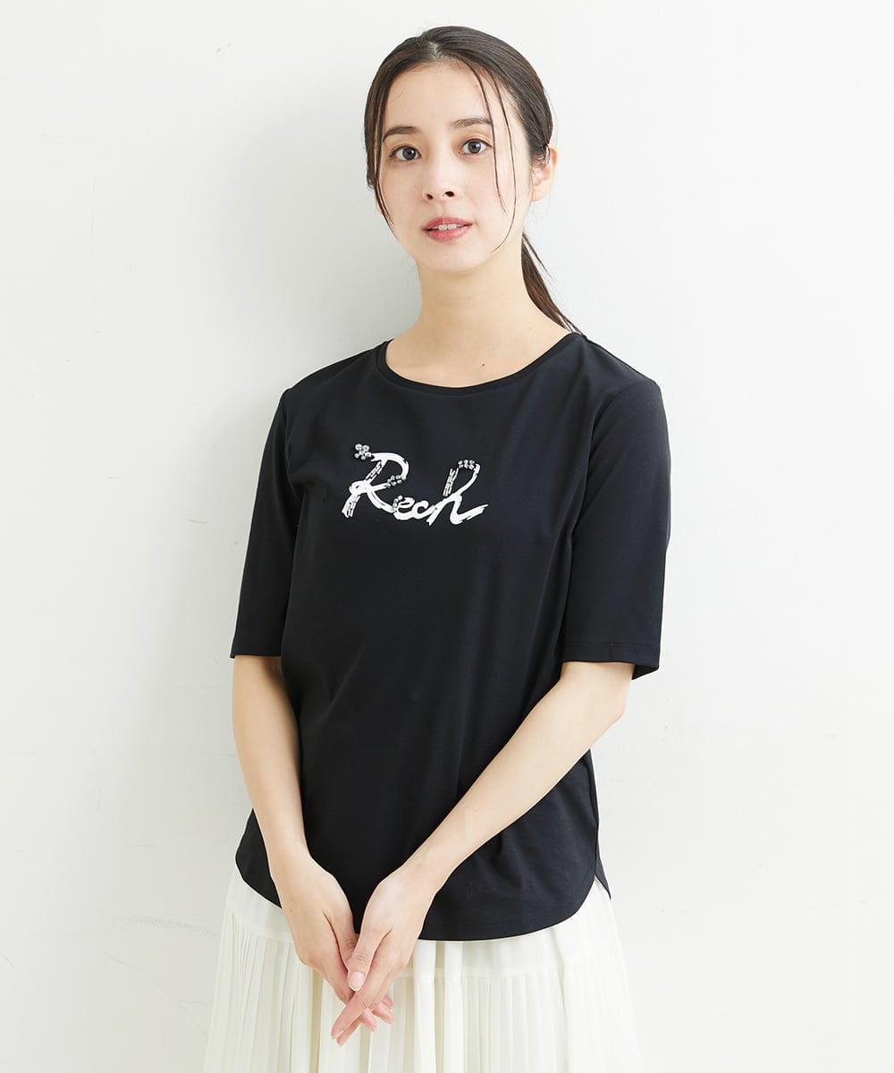 PHKHT21150 GEORGES RECH(小さいサイズ)(メゾン ドゥ サンク) [接触冷感]ドライコットンラウンドヘムロゴTシャツ ブラック