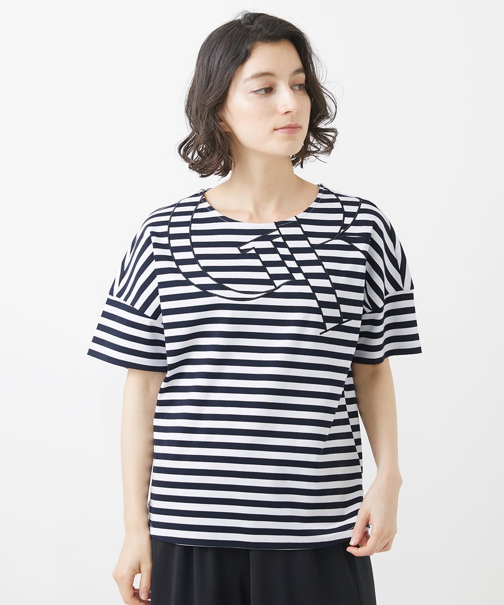 PHKHW08170 GEORGES RECH(小さいサイズ)(メゾン ドゥ サンク) ボーダージャージカットソー ブラック系