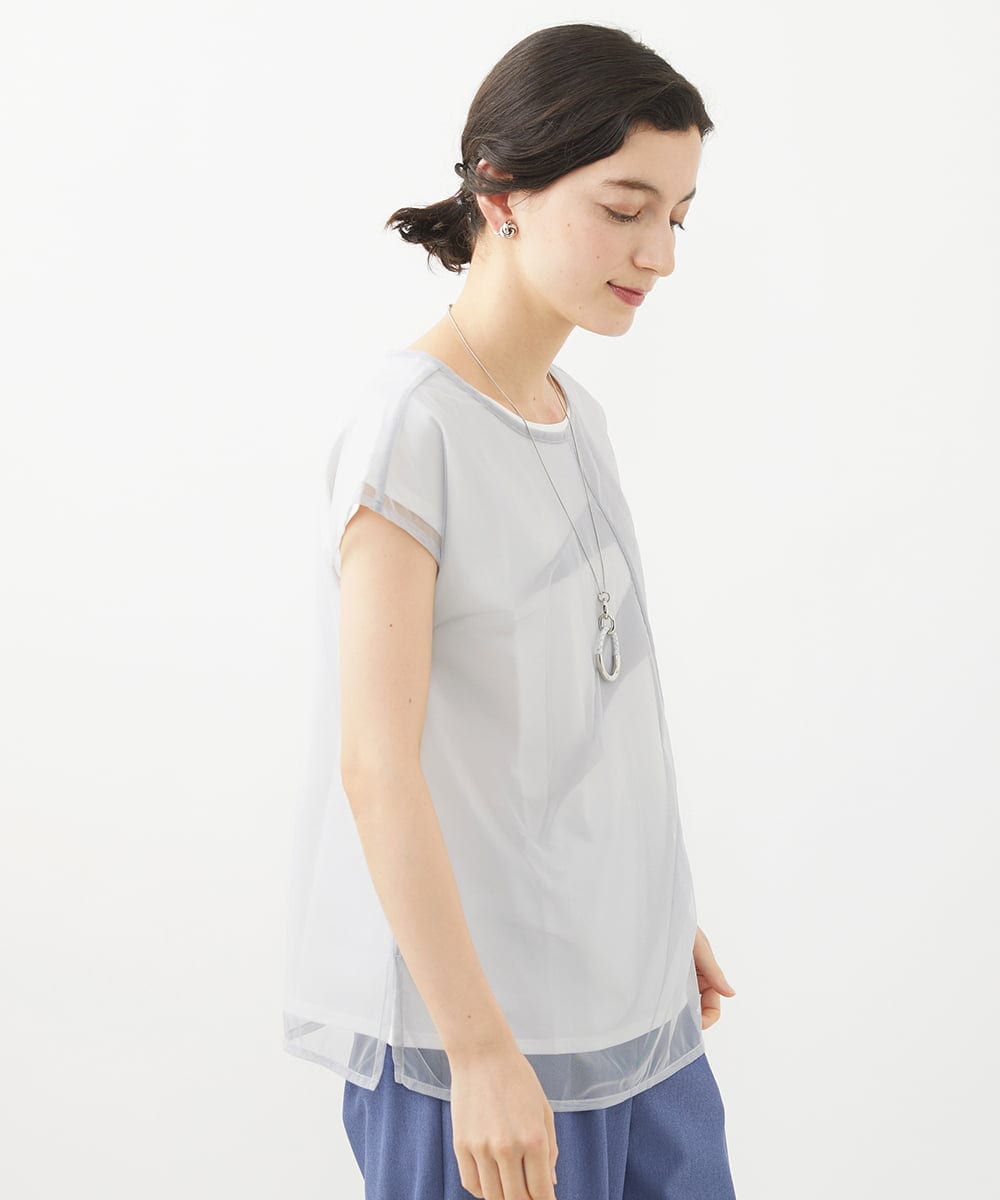 PHKHW33210 GEORGES RECH(小さいサイズ)(メゾン ドゥ サンク) [2点セット]フレンチスリーブチュールレイヤードカットソー ホワイト