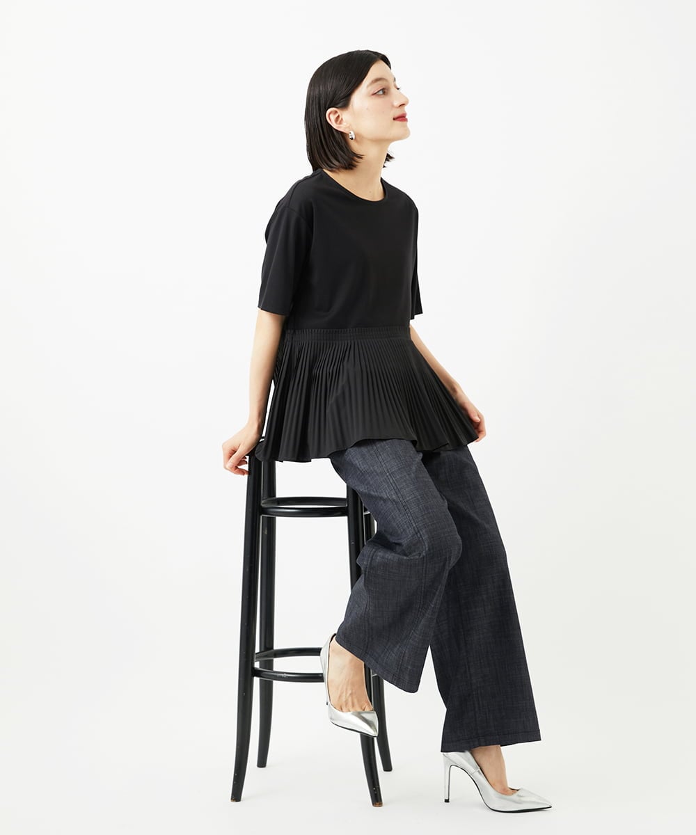PHKJB24180 GEORGES RECH(小さいサイズ)(メゾン ドゥ サンク) レーヨンプリーツ切替ペプラムカットソー グレー
