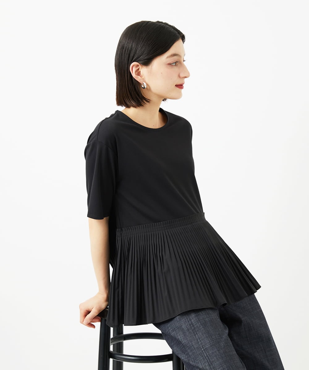 PHKJB24180 GEORGES RECH(小さいサイズ)(メゾン ドゥ サンク) レーヨンプリーツ切替ペプラムカットソー グレー