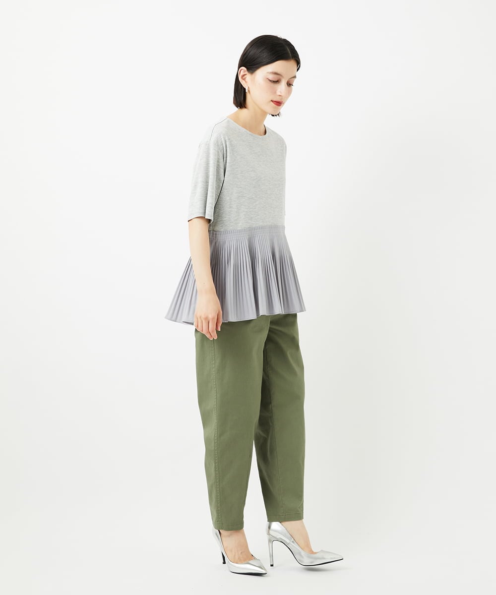 PHKJB24180 GEORGES RECH(小さいサイズ)(メゾン ドゥ サンク) レーヨンプリーツ切替ペプラムカットソー グレー