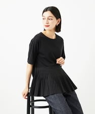 PHKJB24180 GEORGES RECH(小さいサイズ)(メゾン ドゥ サンク) レーヨンプリーツ切替ペプラムカットソー ブラック