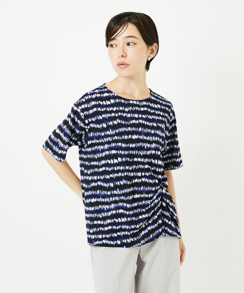 PHKJB29210 GEORGES RECH(小さいサイズ)(メゾン ドゥ サンク)  [日本製]ランダムボーダータックジャージーカットソー ネイビー系
