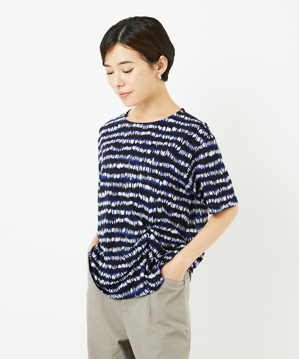 PHKJB29210 GEORGES RECH(小さいサイズ)(メゾン ドゥ サンク)  [日本製]ランダムボーダータックジャージーカットソー ネイビー系