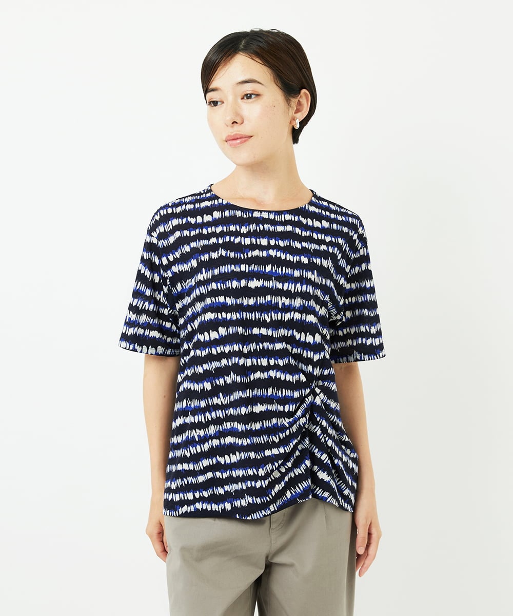 PHKJB29210 GEORGES RECH(小さいサイズ)(メゾン ドゥ サンク)  [日本製]ランダムボーダータックジャージーカットソー ネイビー系