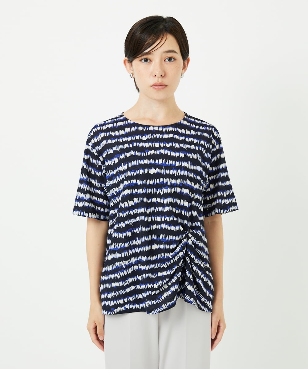 PHKJB29210 GEORGES RECH(小さいサイズ)(メゾン ドゥ サンク)  [日本製]ランダムボーダータックジャージーカットソー ネイビー系