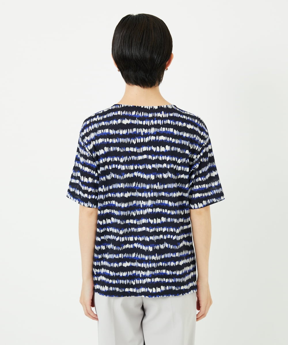 PHKJB29210 GEORGES RECH(小さいサイズ)(メゾン ドゥ サンク)  [日本製]ランダムボーダータックジャージーカットソー ネイビー系