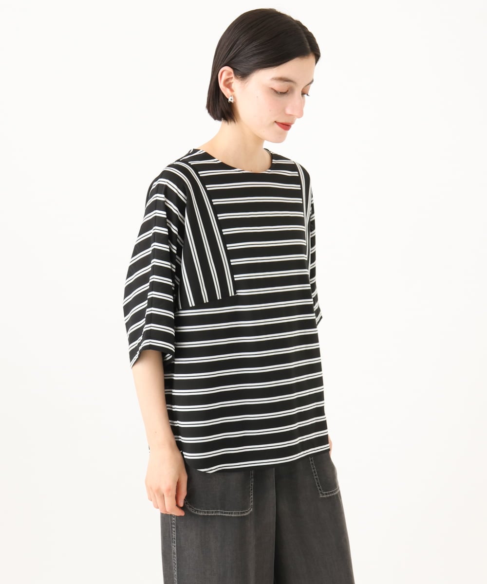PHKJE06180 GEORGES RECH(小さいサイズ)(メゾン ドゥ サンク) ラメボーダーポンチョカットソー ブラック