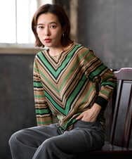 PHKJE16270 GEORGES RECH(小さいサイズ)(メゾン ドゥ サンク)  [日本製]マルチボーダージャージーカットソー ベージュ