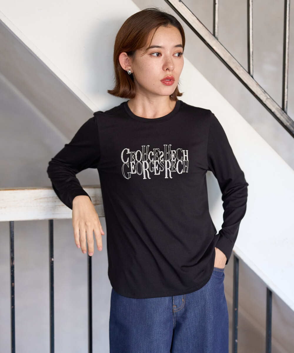 PHKJE28180 GEORGES RECH(小さいサイズ)(メゾン ドゥ サンク) ベアテン刺繍ロゴカットソー ライトグレー