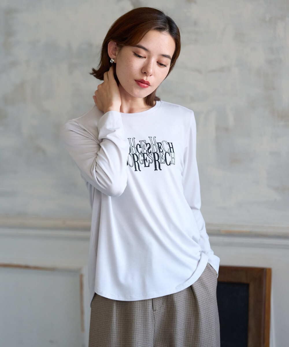 PHKJE28180 GEORGES RECH(小さいサイズ)(メゾン ドゥ サンク) ベアテン刺繍ロゴカットソー ライトグレー