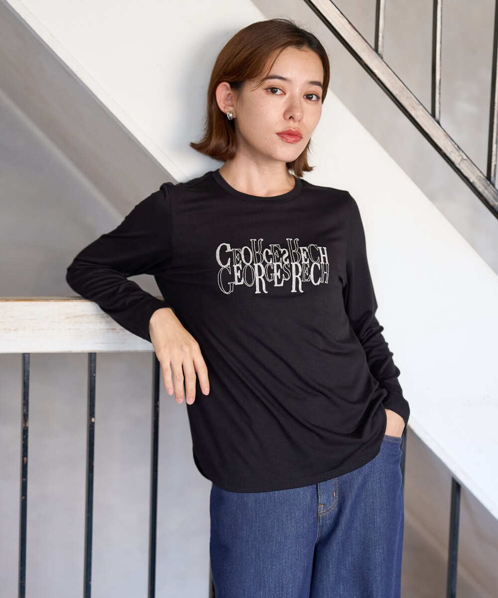 PHKJE28180 GEORGES RECH(小さいサイズ)(メゾン ドゥ サンク) ベアテン刺繍ロゴカットソー ブラック