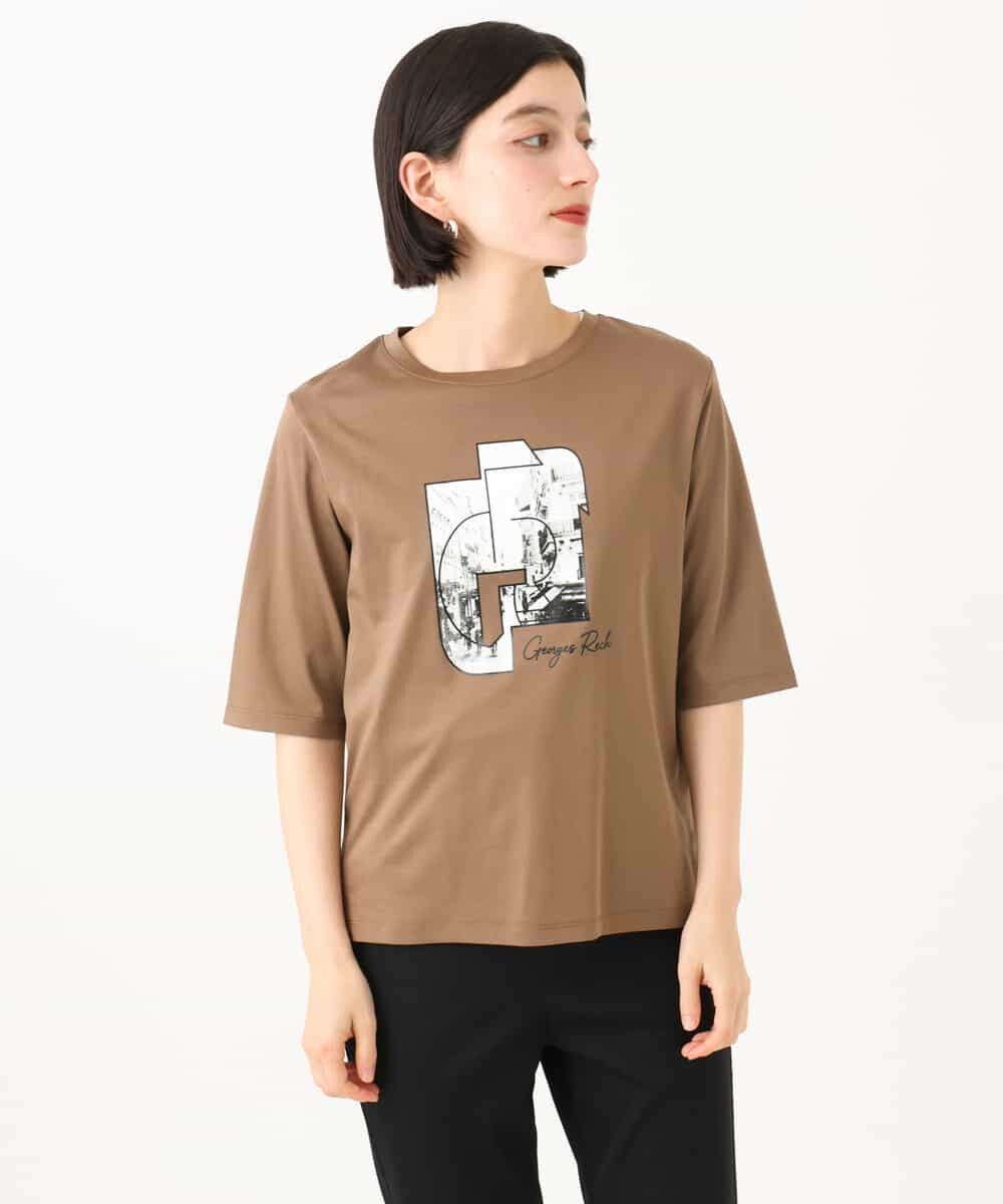 PHKJF10170 GEORGES RECH(小さいサイズ)(メゾン ドゥ サンク) [接触冷感]グラフィックプリントカットソー ベージュ