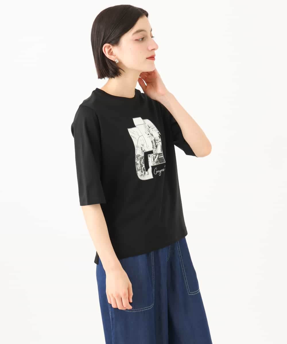 PHKJF10170 GEORGES RECH(小さいサイズ)(メゾン ドゥ サンク) [接触冷感]グラフィックプリントカットソー ブラック
