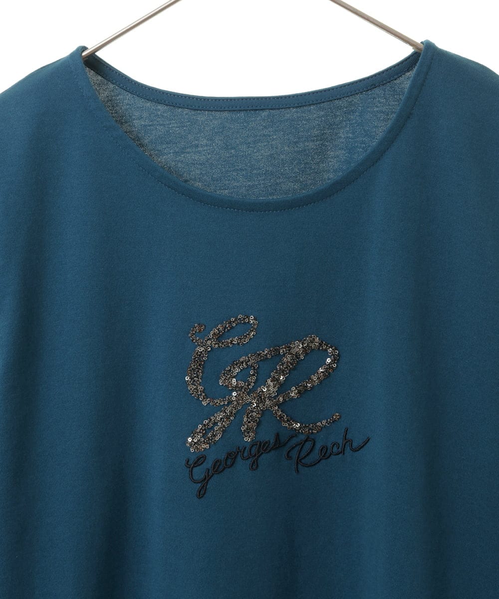 PHKJS28170 GEORGES RECH(小さいサイズ)(メゾン ドゥ サンク) スパンコールロゴカットソー ブルー