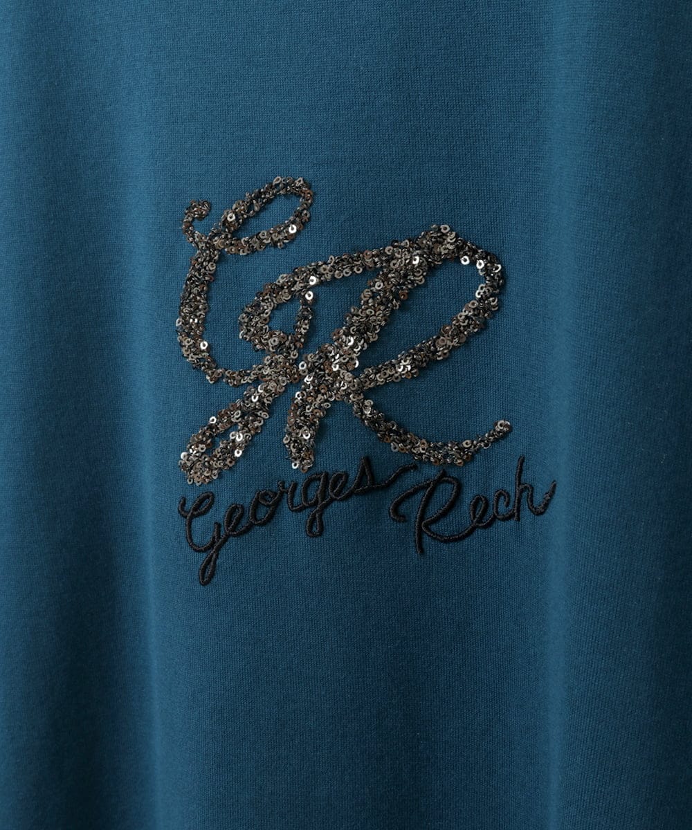 PHKJS28170 GEORGES RECH(小さいサイズ)(メゾン ドゥ サンク) スパンコールロゴカットソー ブルー