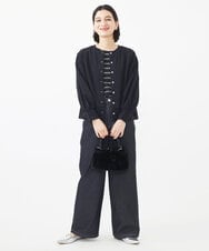 PHKJV03190 GEORGES RECH(小さいサイズ)(メゾン ドゥ サンク)  [日本製]ラメボーダーカットソー ブラック