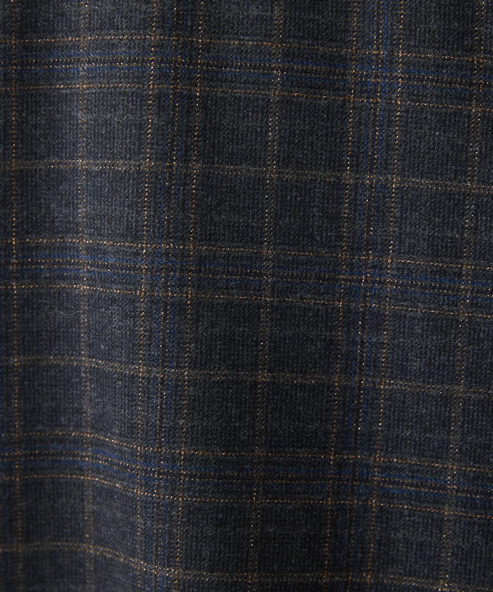 PHLAA42270 GEORGES RECH(小さいサイズ)(メゾン ドゥ サンク)  [日本製]両面起毛ラメチェックワイドストレートパンツ グレー