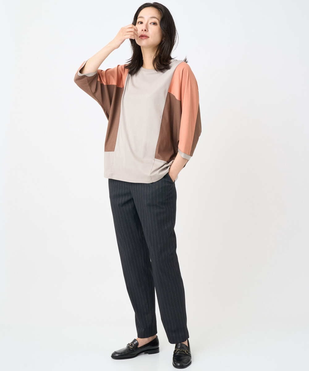 PHLAF58270 GEORGES RECH(小さいサイズ)(メゾン ドゥ サンク)  [日本製]ストライプテーパードパンツ ブラウン