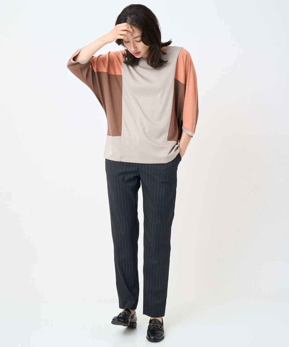 PHLAF58270 GEORGES RECH(小さいサイズ)(メゾン ドゥ サンク)  [日本製]ストライプテーパードパンツ ブラウン