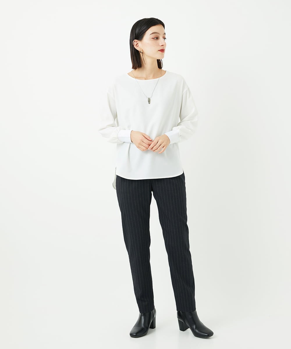 PHLAF58270 GEORGES RECH(小さいサイズ)(メゾン ドゥ サンク)  [日本製]ストライプテーパードパンツ ダークグレー
