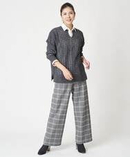 PHLAW51290 GEORGES RECH(小さいサイズ)(メゾン ドゥ サンク)  [日本製]両面起毛チェックワイドストレートラメパンツ ライトグレー